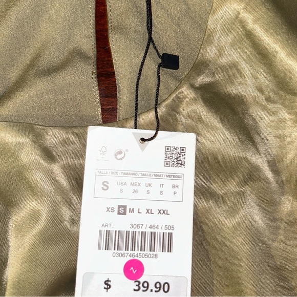 Zara Tie Front Cropped Top Satin Olive Green New With Tags 3067/464/505/S - Picture 4 of 6